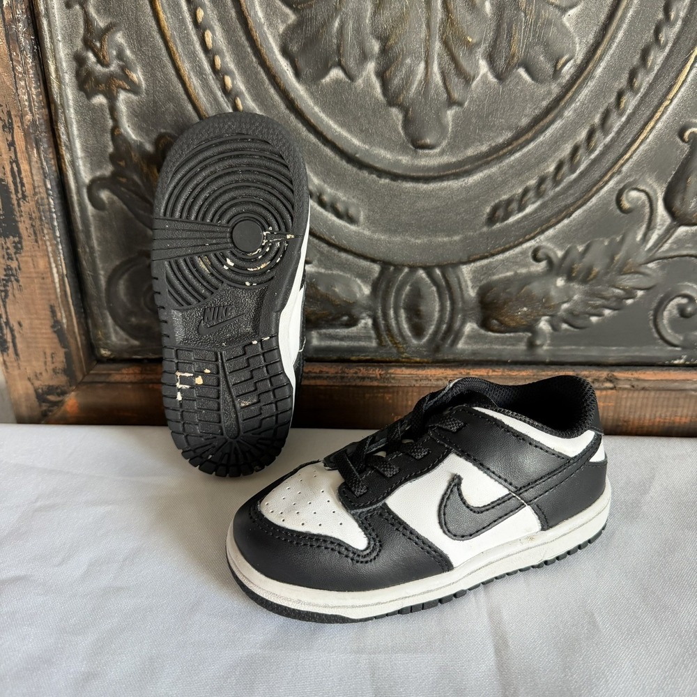 NIKE Toddler Shoes Black White Dunk Low (TDE) Panda Size 8C Sneakers CW1589-100